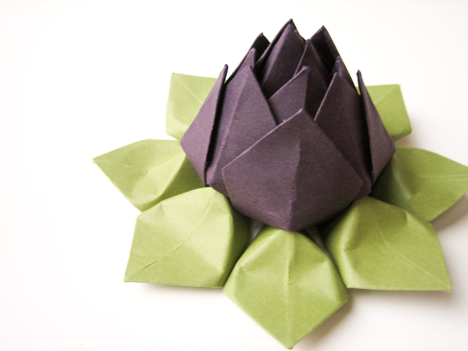 Lotus Flower - Origami paper flower - Eggplant Purple, Moss Green - autumn decor, hostess gift, birthday gift, can be shipped directly