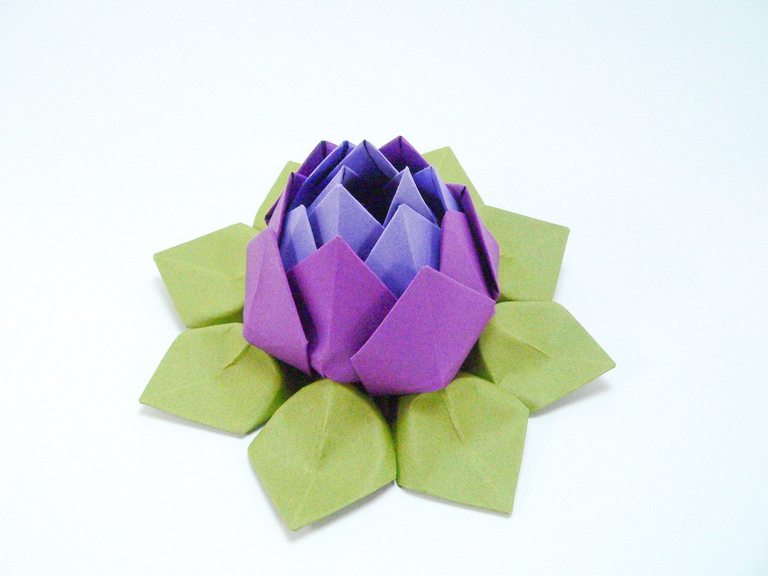 Lotus Flower - Origami Paper Flower - Gift, Decoration, or Favor -- Purple, Grape, Moss Green