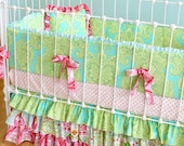 Custom Ruffle Crib Bedding - "Whimsical Garden" design