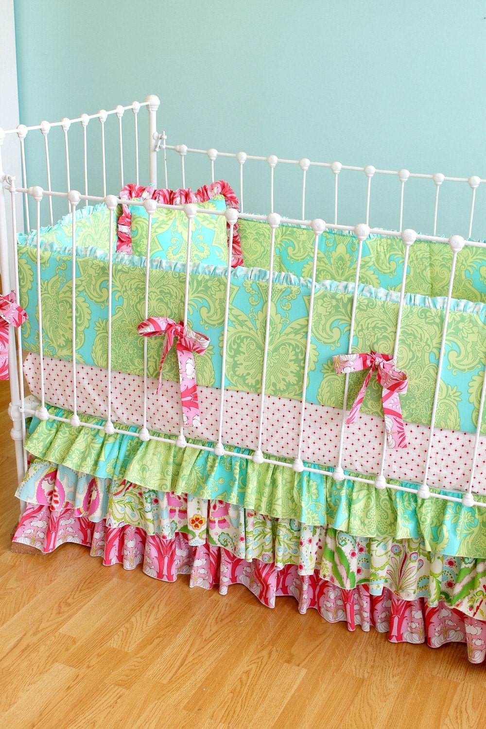 Custom Ruffle Crib Bedding - "Whimsical Garden" design
