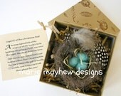 HAND-KNIT. Wool Knitted & Felted Bird Nest and Eggs Ornament complete with Decorative Box. Hand-Knit for You.