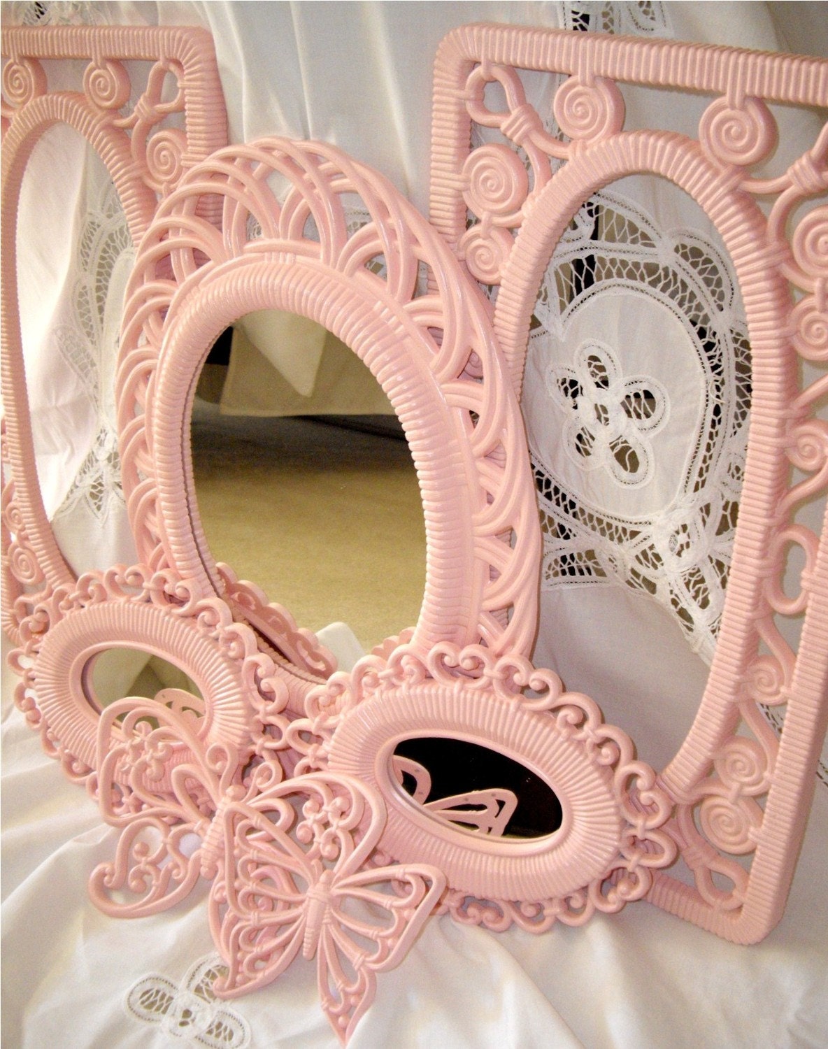 SALE......Vintage Shabby Cottage Pink Chic FRAMES and BUTTERFLIES