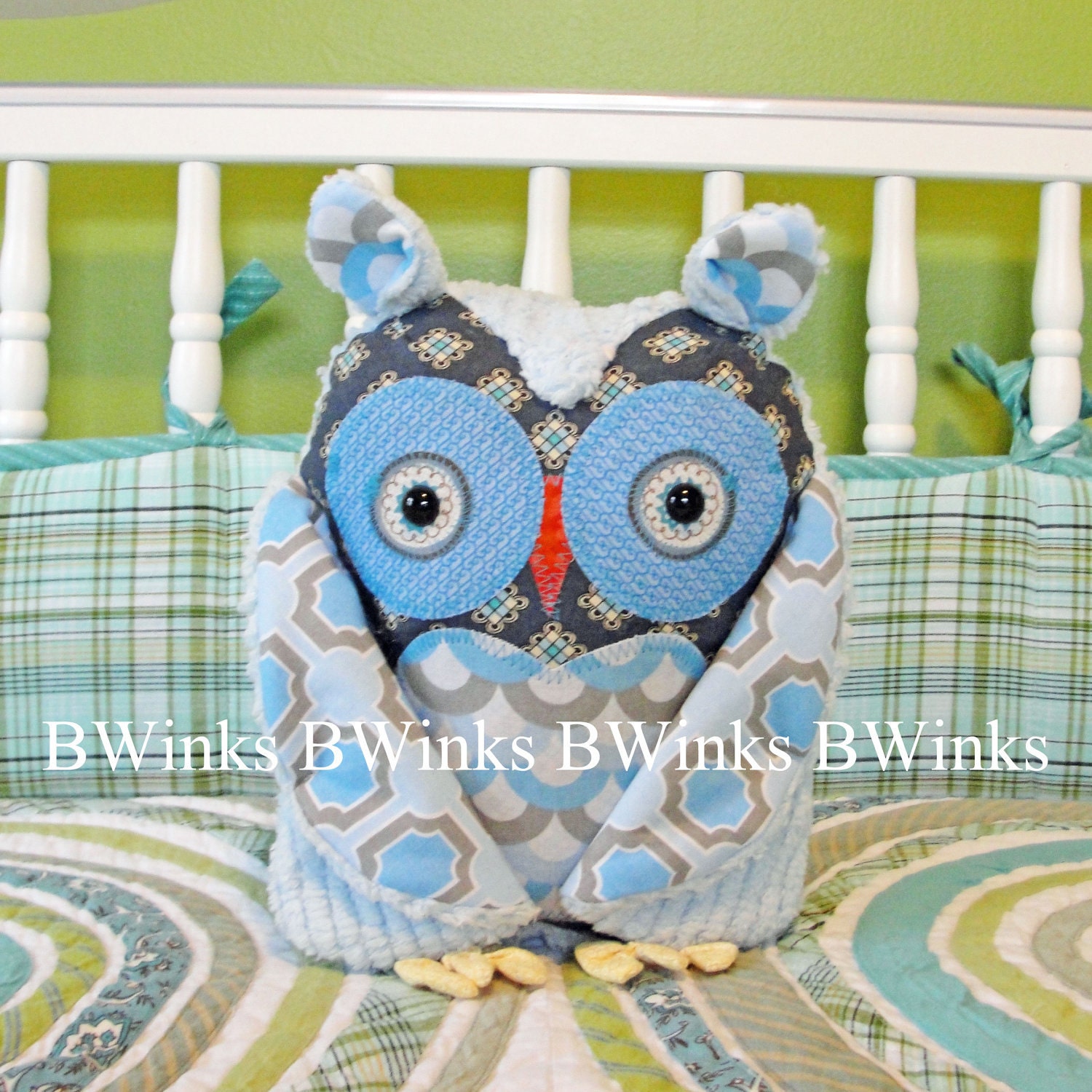 Owl Pillow - Plush Stuffed Owl Friend - Blue and Grey - Limited III