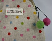 Cotton Linen polka dot  pouch with felt balls