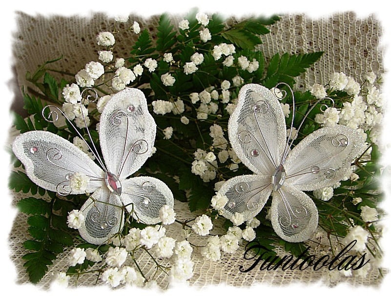 3 Inch Organza Butterflies Set of 2 White