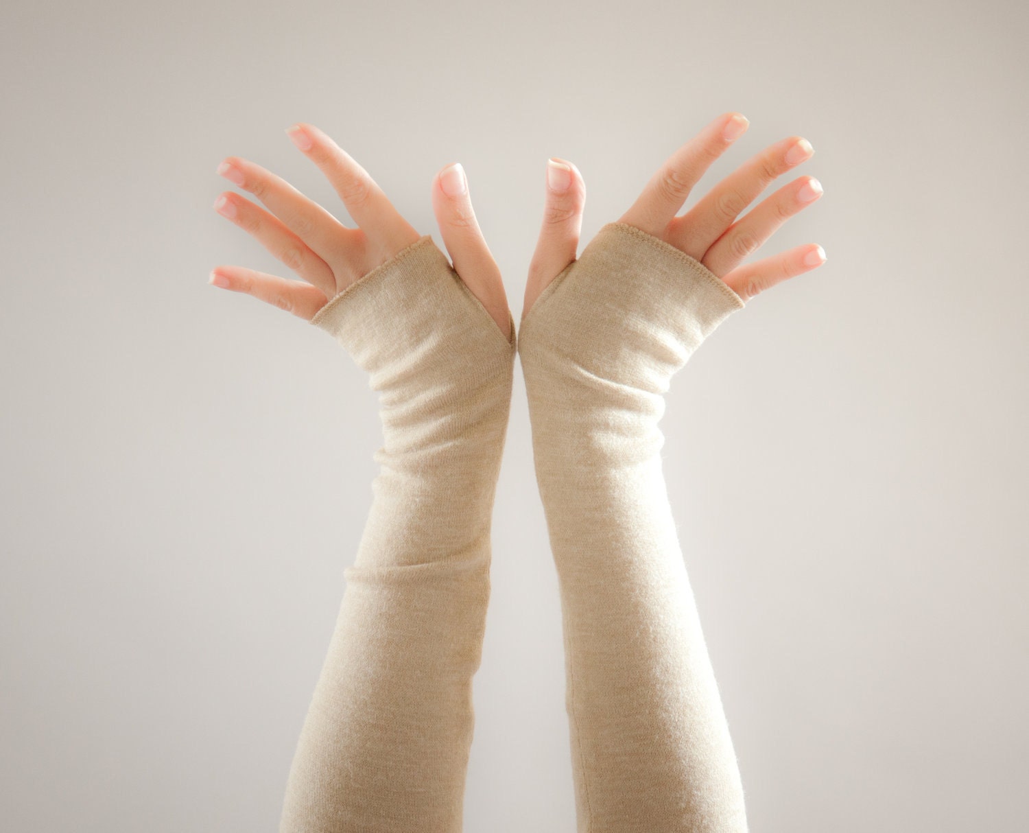 ON SALE-Vanilla Beige Fingerless Gloves-Angora Jersey Long Arm Warmers-Winter Fashion- Ladies Arm Gloves-Cream-Ivory
