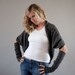 ON SALE-Cropped Shrug Cardigan in Charcoal Grey, Short Sleeved Bolero Shrug, Winter Bolero in Dark Gray Angora Jersey by MoonHalo