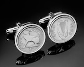 Mens Cufflinks-Ireland threepence Cufflinks-Genuine Coins- WB yeats the poet chose the design-Rare cufflinks