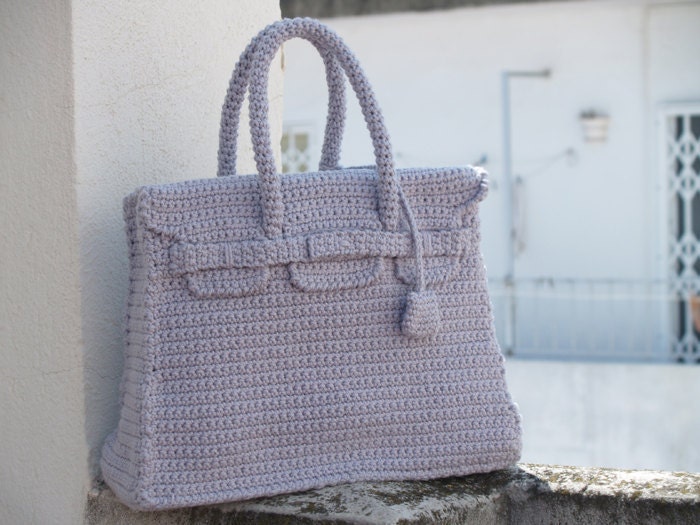 Grey crochet Birkin bag - handmade purse with the style of one of the most famous bags