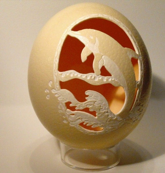 Carved Dolphin Ostrich Egg