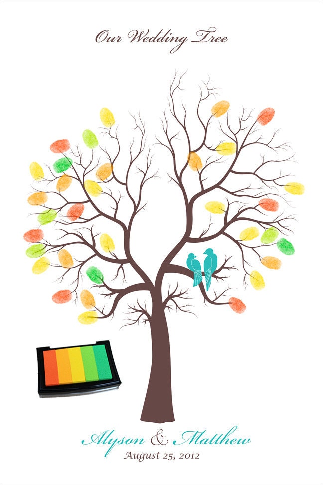 Wedding Guestbook alternative Thumbprints Tree fingerprint guest book alternative Love Birds thumb tree ink pad fingerprint ink for 50-90