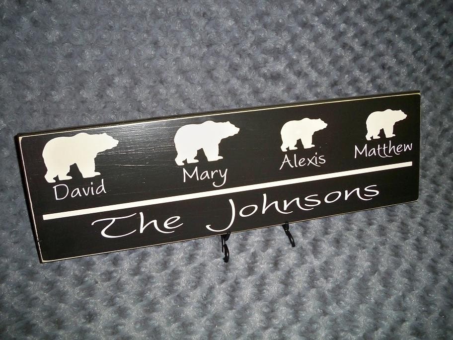 Personalized Sign with Family Member Names and Bear Icon