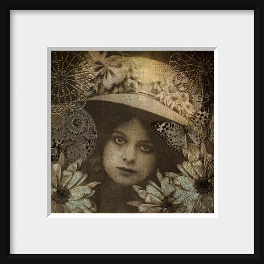 DIGITAL COLLAGE - Modern Millie - 5x5 portrait print, female, nostalgic, sepia, digitally altered