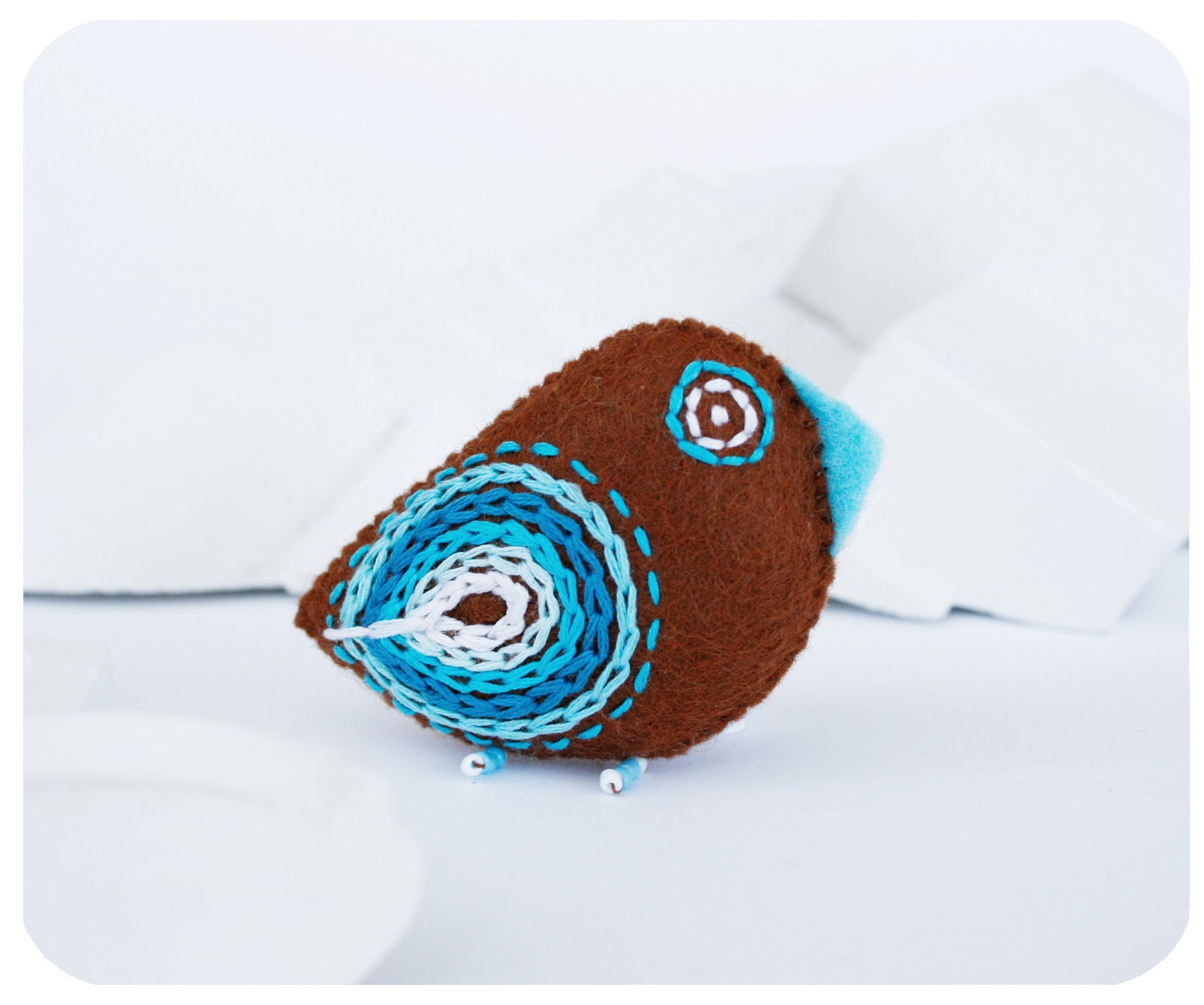 woman bird pin turquoise embroidered brooch