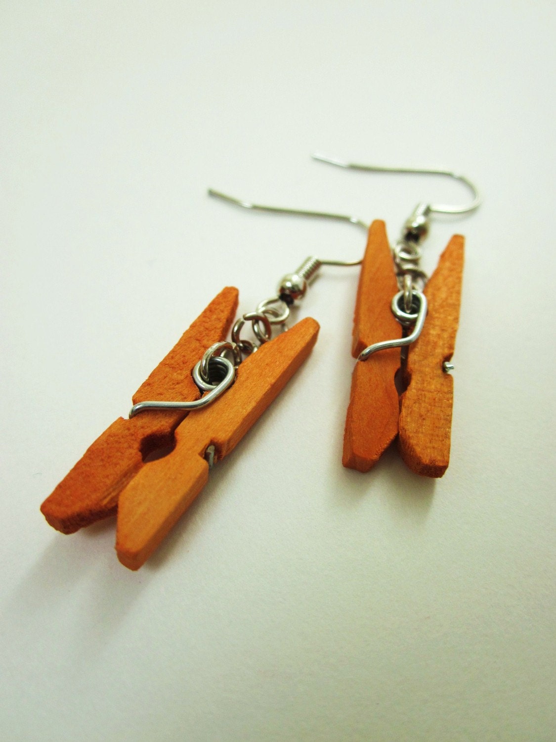 Paperclip Mini Clothespin Earrings. Stationary Lovers. Papyrus Dangler. Orange. Functional Clip.