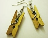 Mini Clothespin Paperclip Earrings. Stationary Lovers. Papyrus Dangler. Yellow. Functional Clip.