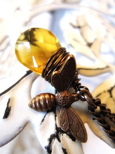 Reserved for jandipan- Luminous Honey Drop Bee Necklace