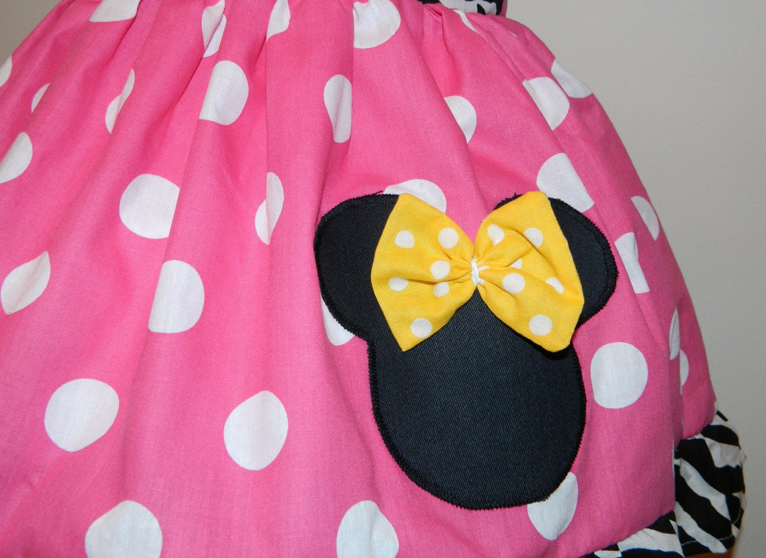 Minnie Mouse Custom Boutique Sweetheart Dress Hot Pink, Zebra And Yellow 12M to 6Y