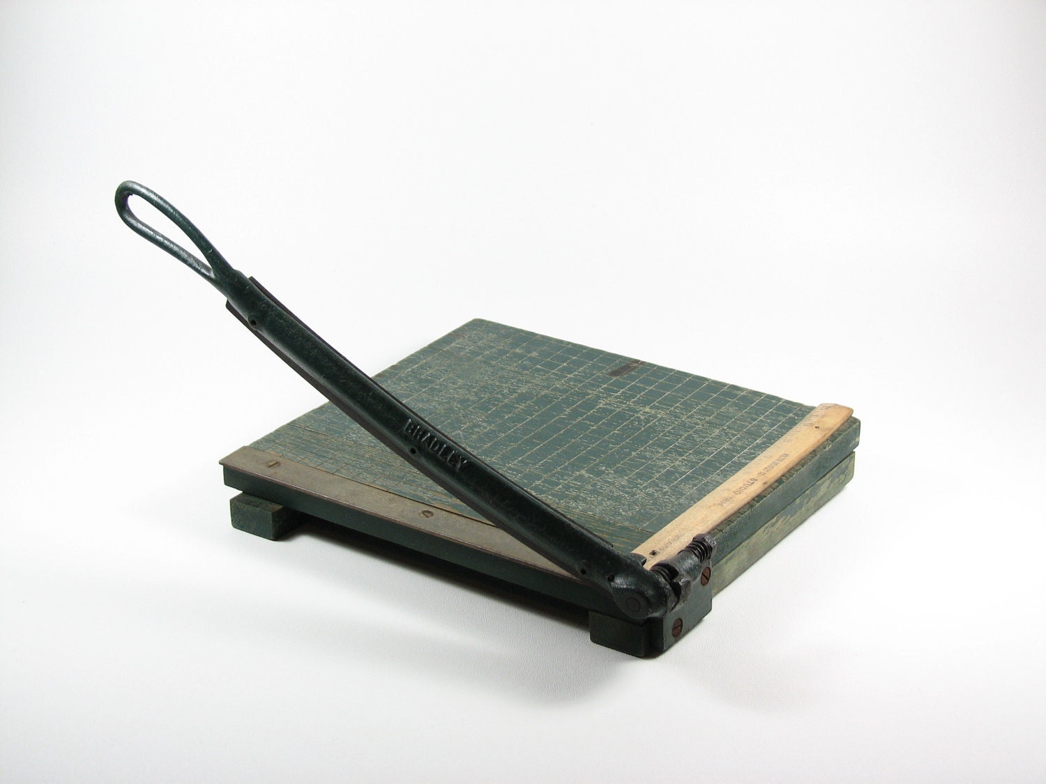 Vintage Wood Paper Cutter Craft Tool Milton Bradley Forest Green