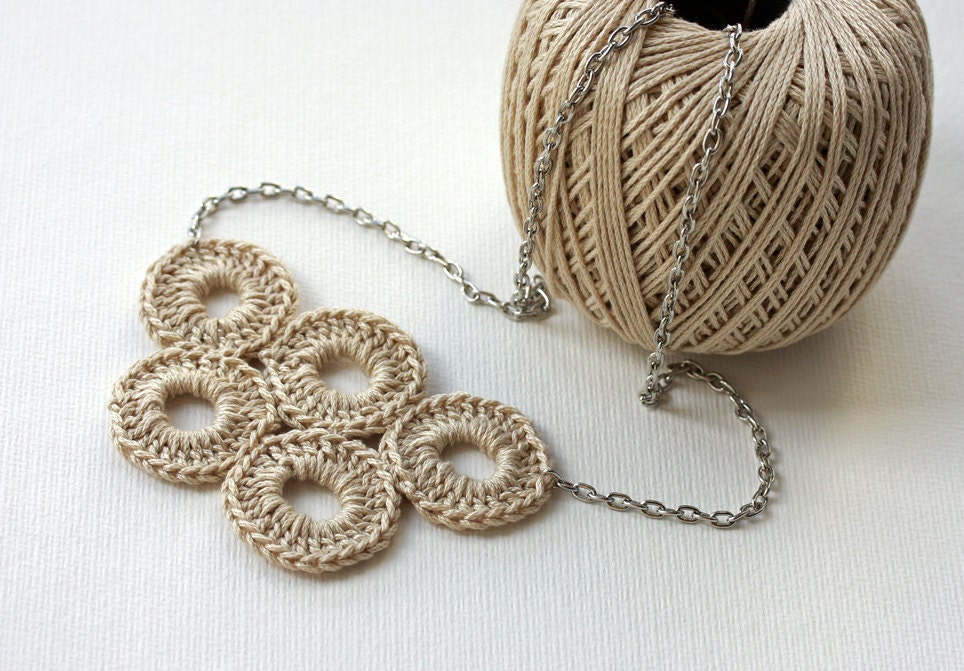 Bubble jewelry Crochet Necklace Neutral cotton circle natural whimsy olympic circles summer spring accessories - violasboutique