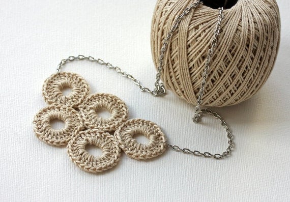Bubble jewelry Crochet Necklace Neutral cotton circle natural whimsy olympic circles summer spring accessories