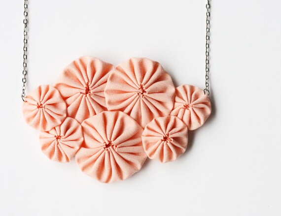 Peach bib fabric  yoyo necklace