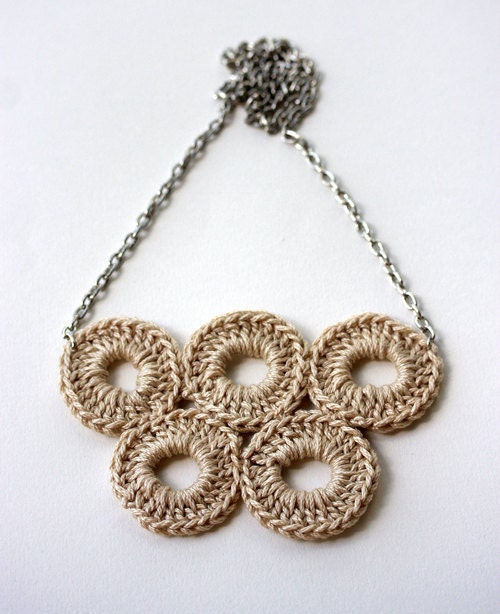 Bubble jewelry Crochet Necklace Neutral cotton circle natural whimsy olympic circles summer spring accessories