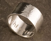 Wedding Band Sterling Silver Wide Ring Personalized and Hammered