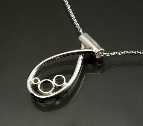 Sterling  Silver Organic Oval Loop Pendant with Circle Accents