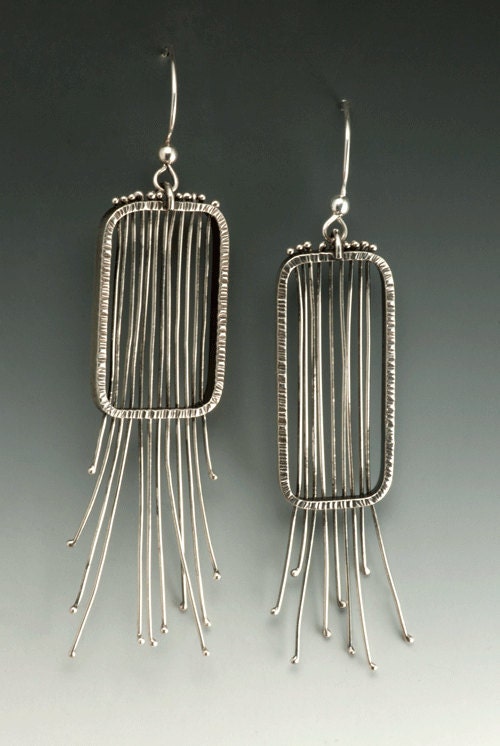 Sterling Silver Wire Mesh Modern Big Dangle Earrings Urban Chic