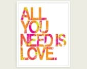 The Beatles - All You Need Is Love Digital Print (Pink Green Orange) - 11x14