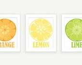 Kitchen Art - Orange Lemon & Lime - 3 Vintage Style Citrus Prints - 8x10 Illustration Prints