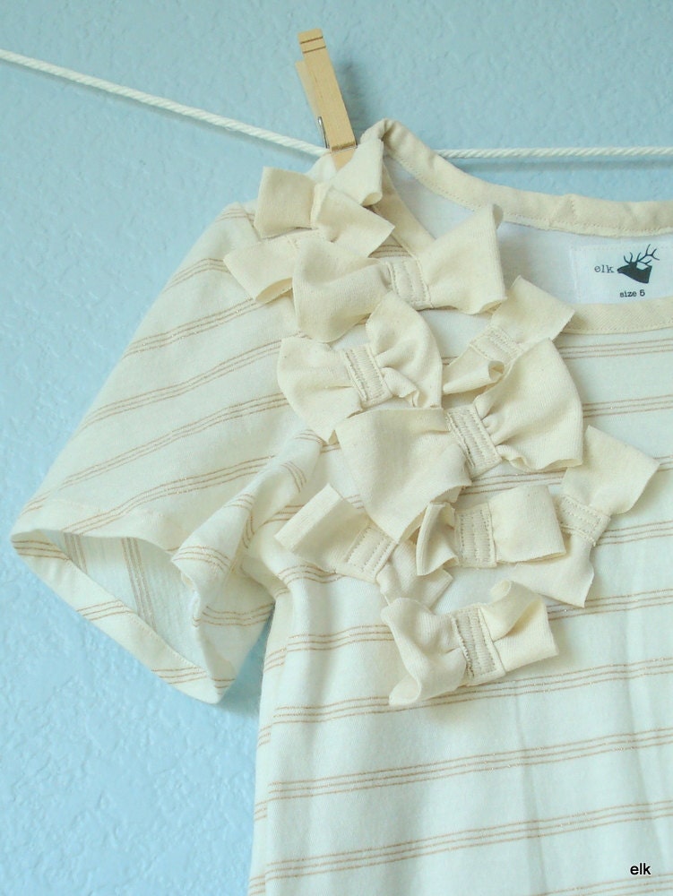 Girls Dress - Gold & Cream Bows, size 5, READY TO SHIP