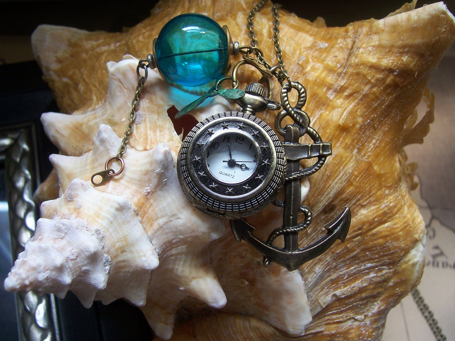 steampunk pirate nautical pocket watch compass charm necklace - TheMeltonPot