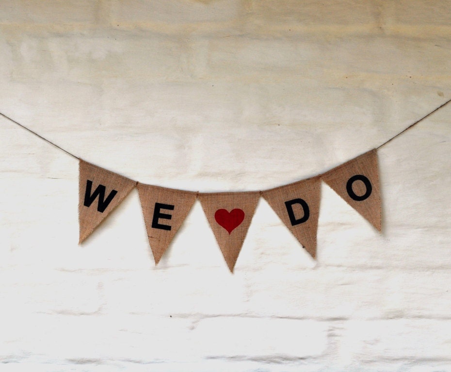 WE DO Hessian Burlap Wedding Celebration Party Banner Bunting Decoration Garland