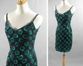 Vintage 1980s Beaded Sequined Wiggle Dress by OLEG CASSINI New Years Formal Beaded Cocktail Dress