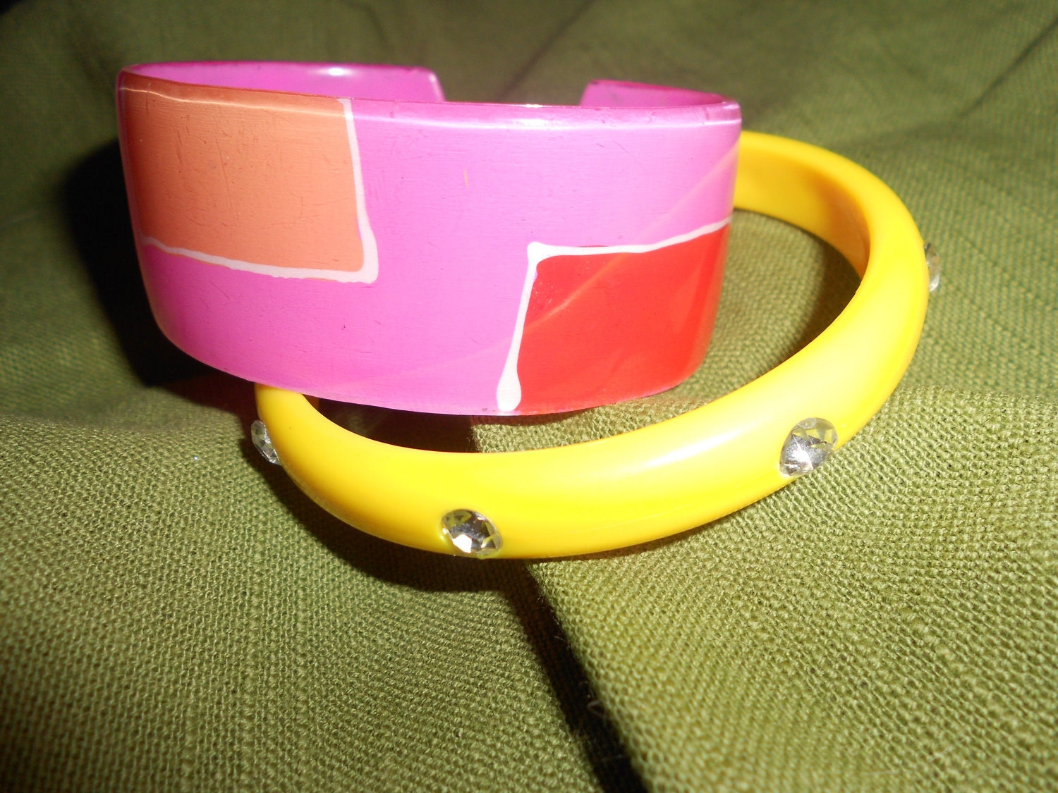 Spring Fling Fashion Bracelets Add Up To Summer Heat - Pink & Yellow Bangle and Cuff Pair