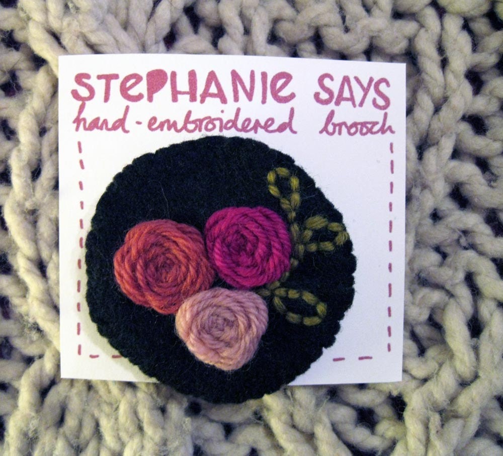 Hand Embroidered Woolly Brooch, LRG