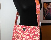 Ready to Ship Birds Trees Orange White Fabric Messenger Sling Crossbody Tote Bag Purse Shoulder Bag