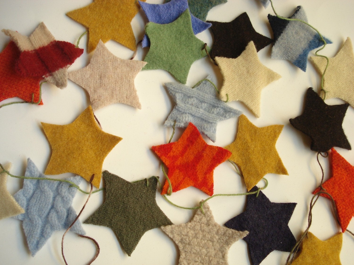 Shabby Chic Upcycled wool holiday garland, natural home decor - STARS