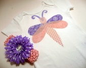 Lavender and Pink Dragonfly Bodysuit and Crochet Headband Combo