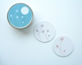 Set of 12 Letterpress coasters, Pom-Poms in Lavender, Aqua,