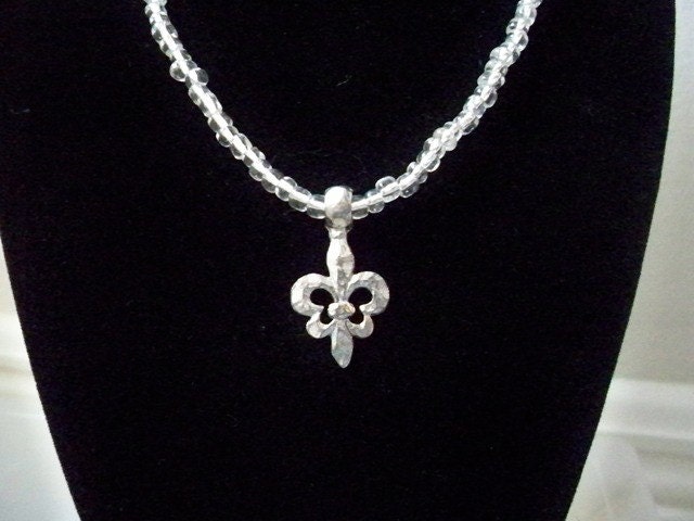 Silver Hammered Fleur de lis and Bead Necklace- other colors available