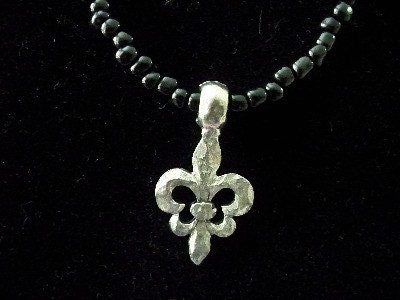 Silver Hammered Fleur de lis and Black