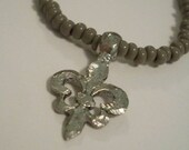 Gray and Silver Hammered Fleur de Lis Necklace