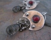 Garnet Moon Earrings sterling silver tourmalinated quartz briolettes