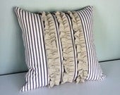 Adorable French Ticking Throw. Thick Soft Ruffles. 16x16