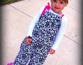 Girls Pillowcase Romper Jumpsuit Baby Toddler Hot Pink Dot and Black Damask Clothing Outfit Overalls 3m 6m 12m 18m 24m 2T 3T 4T 5 6