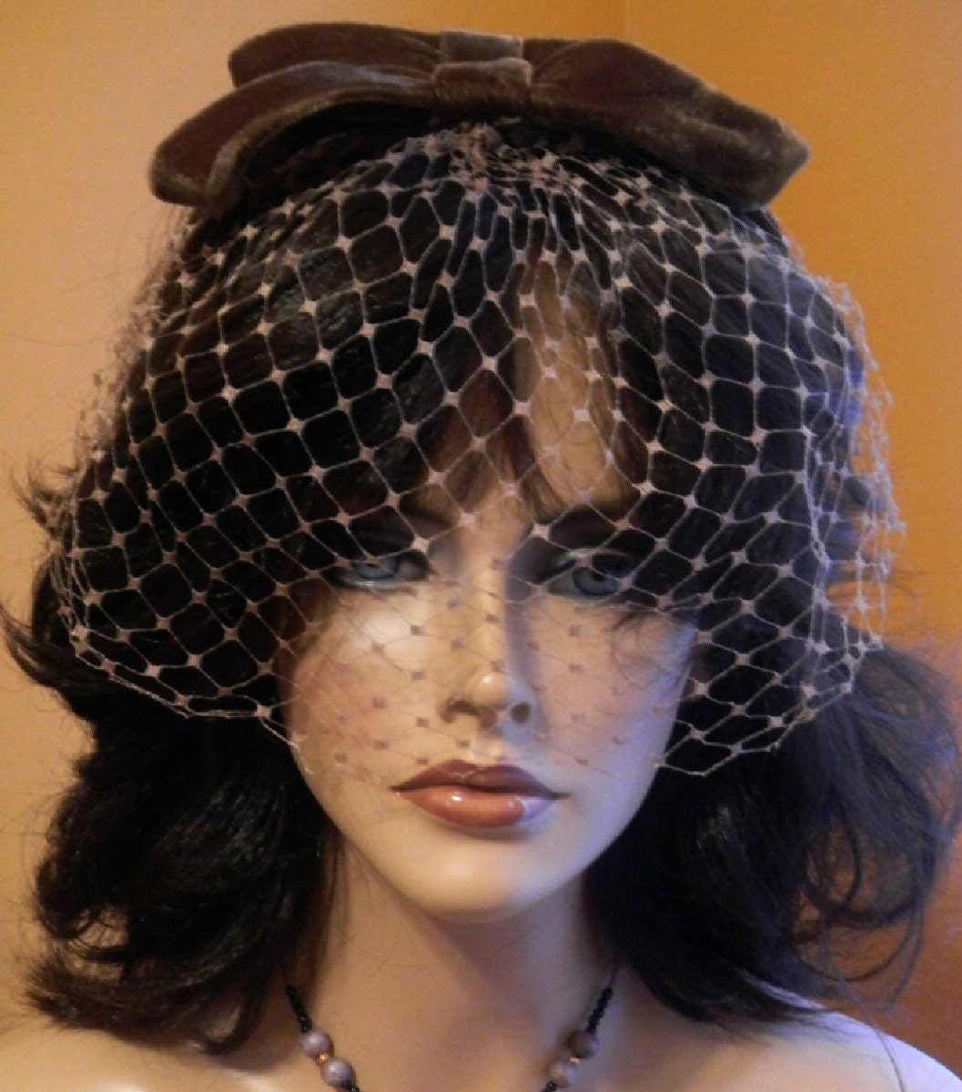 Vintage Headpiece - Brown Velveteen/Velour - Headband Style with Netting