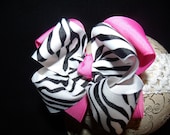 Boutique Hairbow..Hot Zebra Double Boutique Bow and Interchangeable Headband..Great for Newborn Toddler big Girl